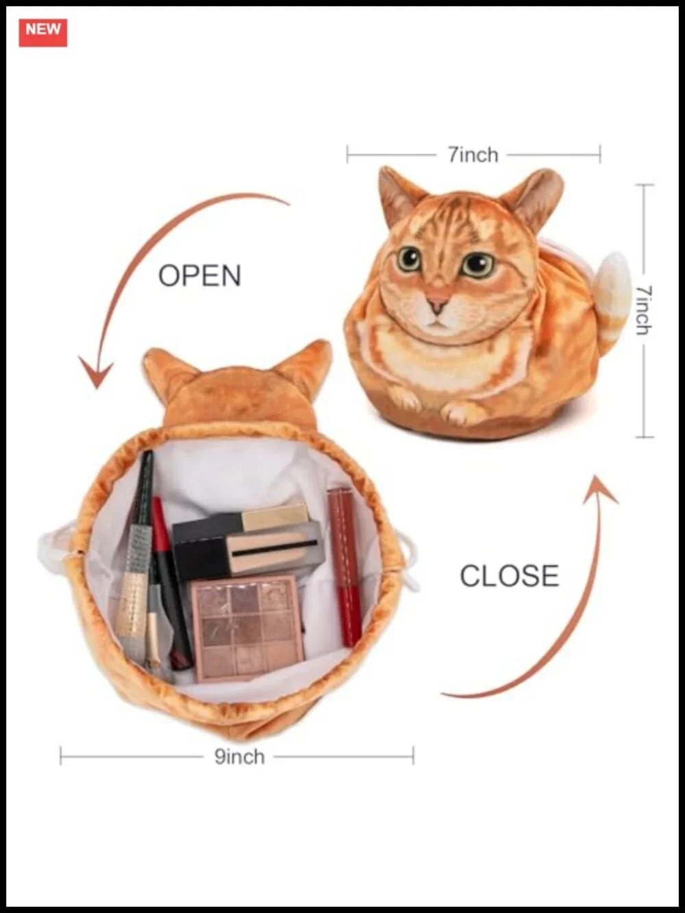 Cat Drawstring Makeup Bag, Travel Cosmetic Organizer, Cat Lover Gift